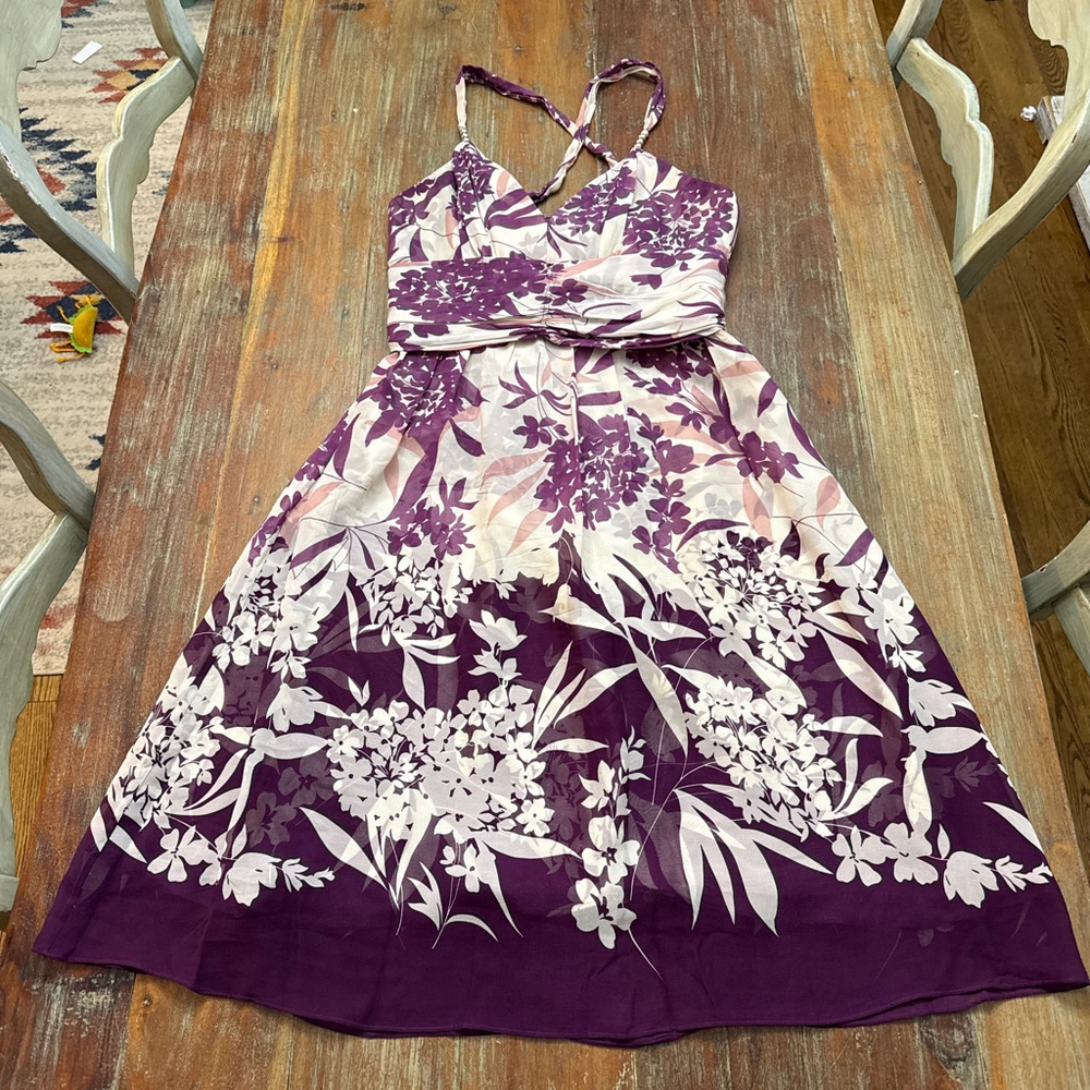 Donna Ricco Silk Purple Floral Halter Dress Size 8